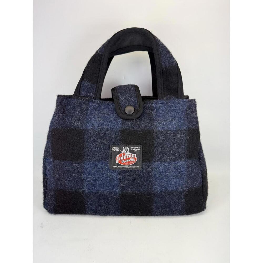 Johnson Woolen Mills Buffalo Plaid Wool‎ Handbag Blue Black Tote Made in USA